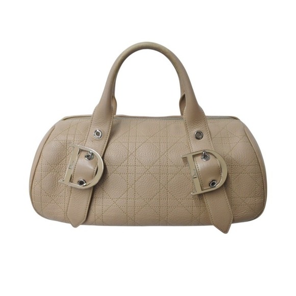 Dior Handbags - Christian Dior Cannage Boston Bag Logo Hardware Beige Tan Leather